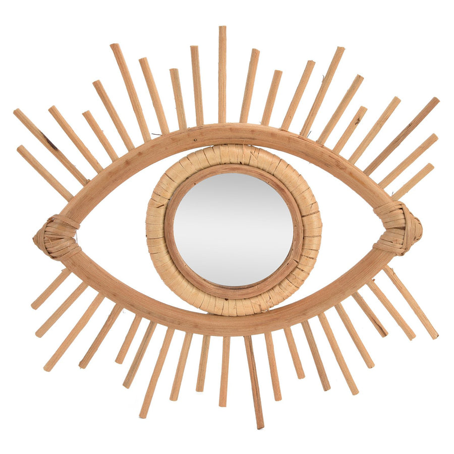 Nordic Makeup Mirror Rattan Woven Eye Shape Wall Hanging Mirror for Home Hotel Bathroom Decoration