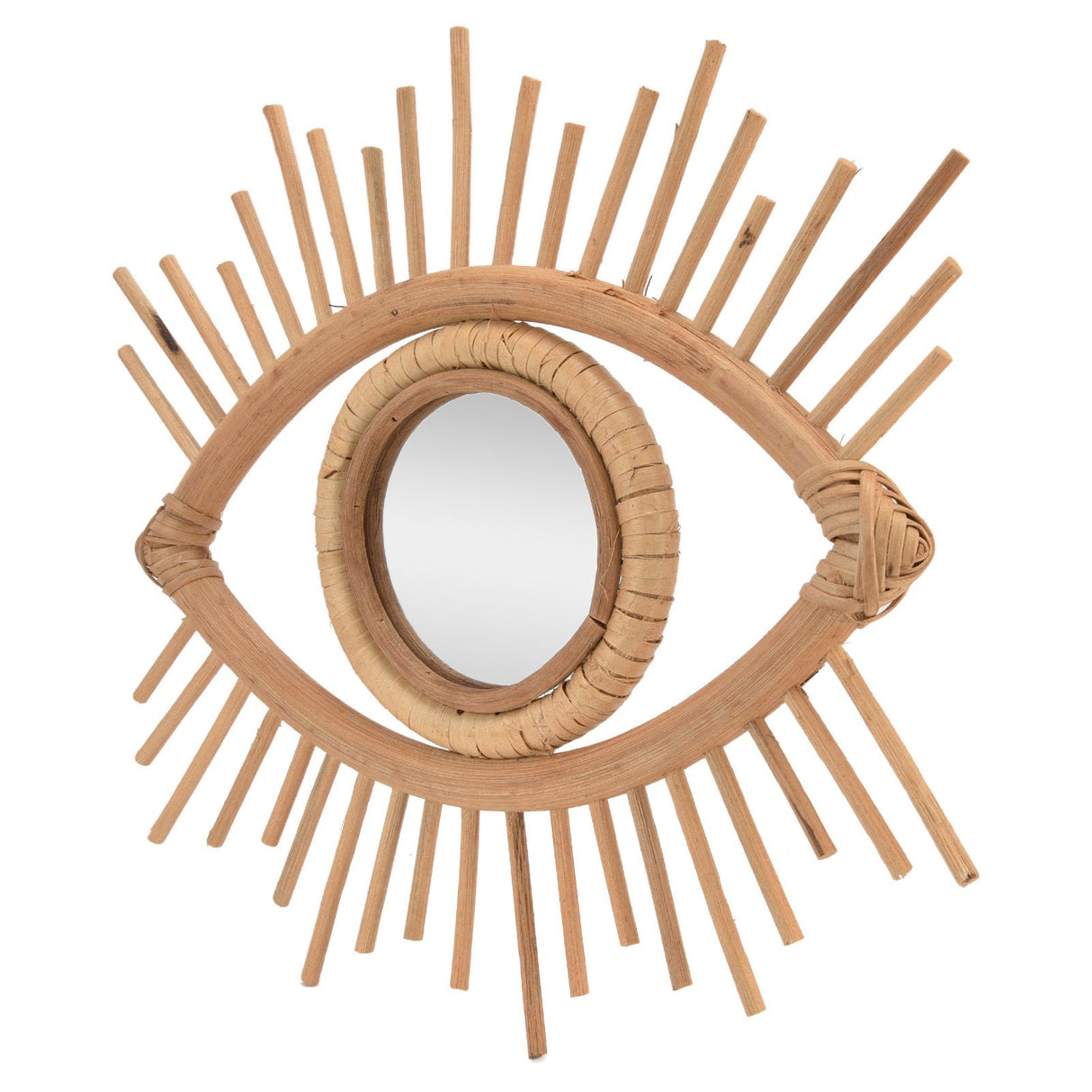 Nordic Makeup Mirror Rattan Woven Eye Shape Wall Hanging Mirror for Home Hotel Bathroom Decoration