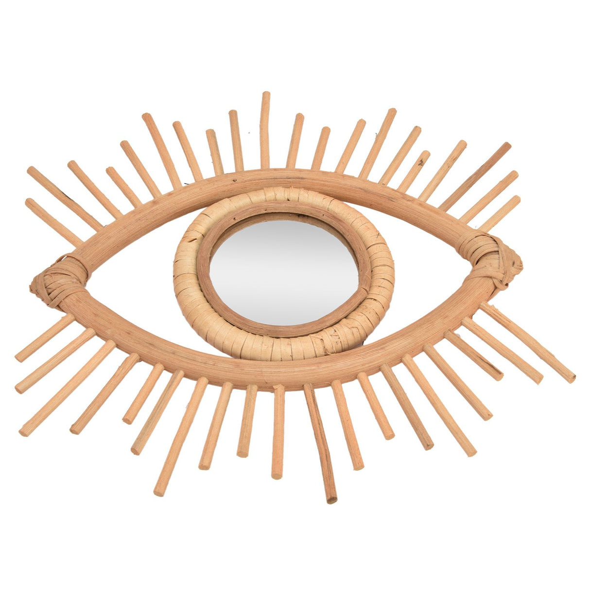 Nordic Makeup Mirror Rattan Woven Eye Shape Wall Hanging Mirror for Home Hotel Bathroom Decoration