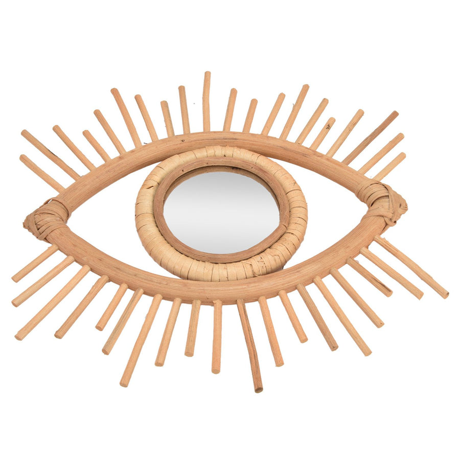 Nordic Makeup Mirror Rattan Woven Eye Shape Wall Hanging Mirror for Home Hotel Bathroom Decoration