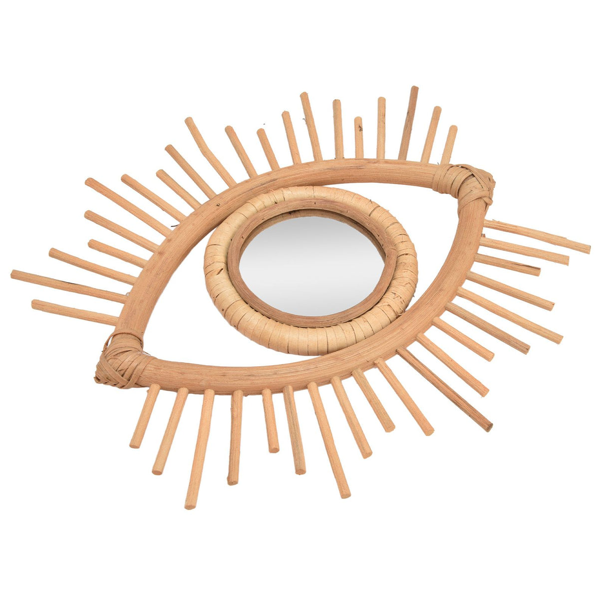 Nordic Makeup Mirror Rattan Woven Eye Shape Wall Hanging Mirror for Home Hotel Bathroom Decoration