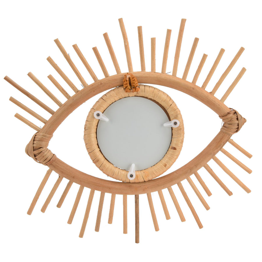 Nordic Makeup Mirror Rattan Woven Eye Shape Wall Hanging Mirror for Home Hotel Bathroom Decoration