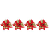 4pcs Christmas Tree Flowers Artificial Golden Red Poinsettia Christmas Tree Glitter Flowers with Golden Powder - Side View