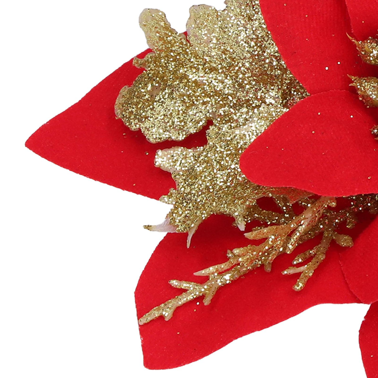 4pcs Christmas Tree Flowers Artificial Golden Red Poinsettia Christmas Tree Glitter Flowers with Golden Powder