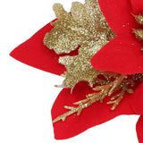 4pcs Christmas Tree Flowers Artificial Golden Red Poinsettia Christmas Tree Glitter Flowers with Golden Powder