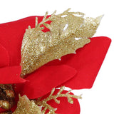 4pcs Christmas Tree Flowers Artificial Golden Red Poinsettia Christmas Tree Glitter Flowers with Golden Powder