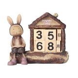 Rabbit House Calendar Cute Cartoon Wooden Block Home Decoration Calendar for Desk Office