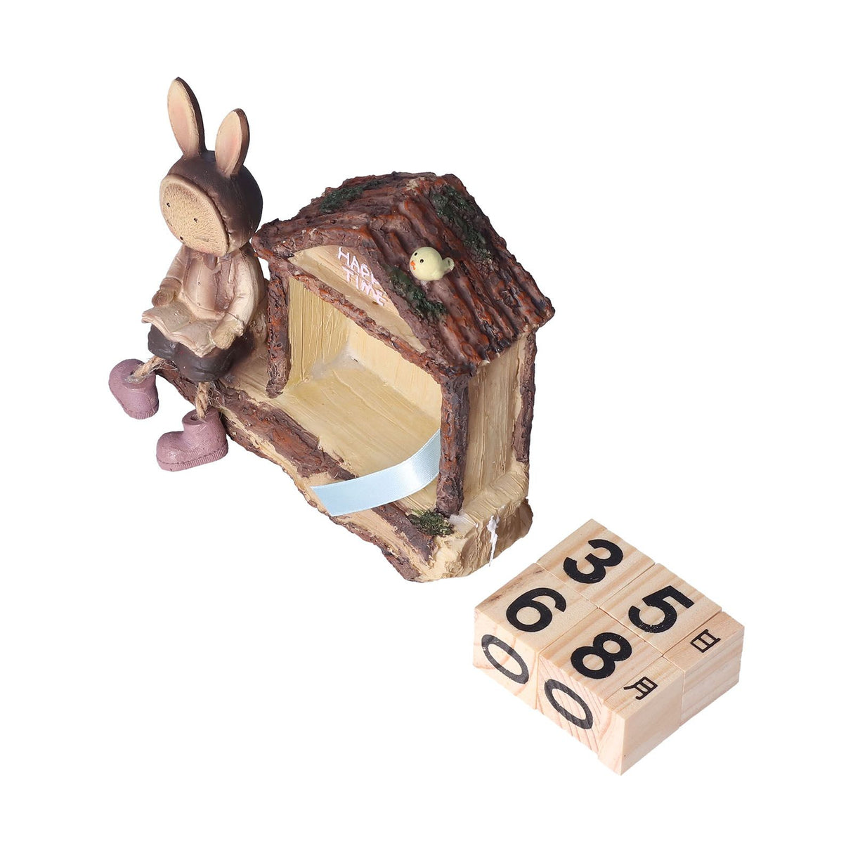 Rabbit House Calendar Cute Cartoon Wooden Block Home Decoration Calendar for Desk Office