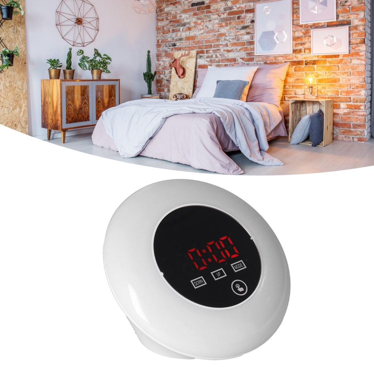 LED Digital Alarm Clock Mirror Clock Thermometer Clock 7 Color Electronic Clock for Bedroom OfficeRed Word