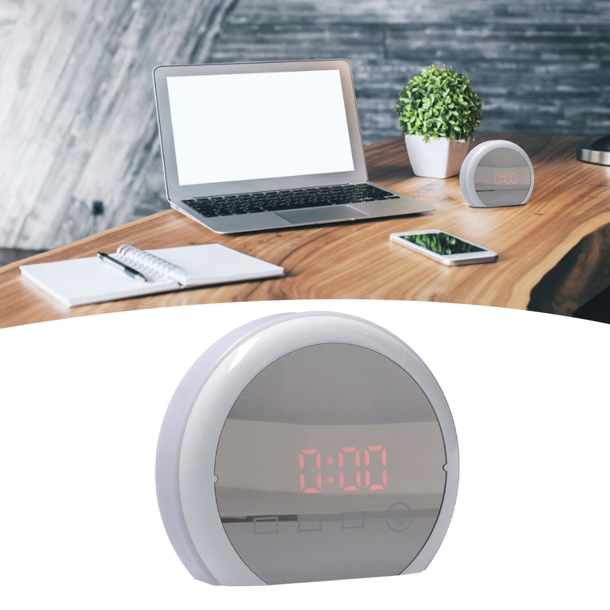 Digital LED Mirror Clock with 7 Color Lighting Snooze Alarm Clock Temperature Date Time DisplayRed Word