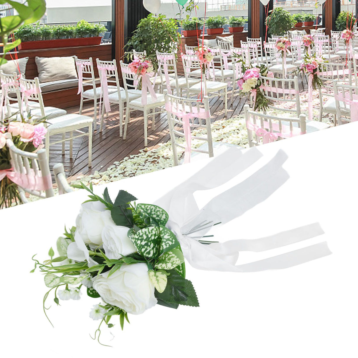 Wedding Aisle Chair Decorations Artificial Chair Flowers with Drapery for Party Photography Wedding