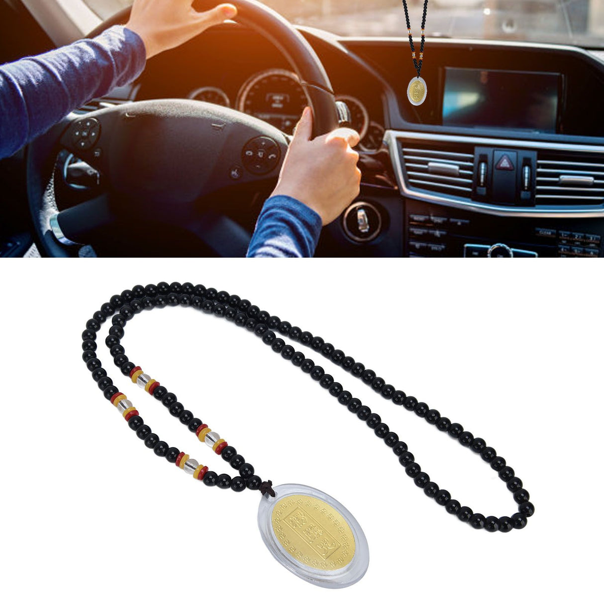5Pcs Amulet Pendant Multi Purpose Exquisite Workmanship Simple Stylish Appearance Safe Healthy Car Pendant for DecorBlack Beads Red Yellow Transparent Beads