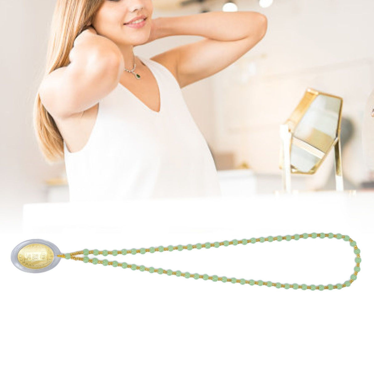 5Pcs Amulet Pendant Multi Purpose Exquisite Workmanship Simple Stylish Appearance Safe Healthy Car Pendant for DecorEmerald Green Big Bead Small Gold Bead