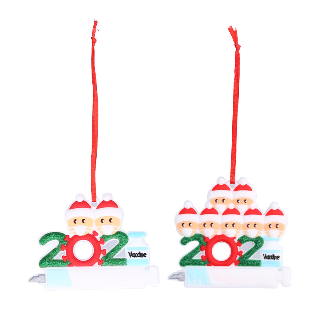 2pcs 2021 Vaccine Christmas Ornaments Hanging Personalized Christmas Tree Ornaments for Friends and FamilyFamily of Two+Seven