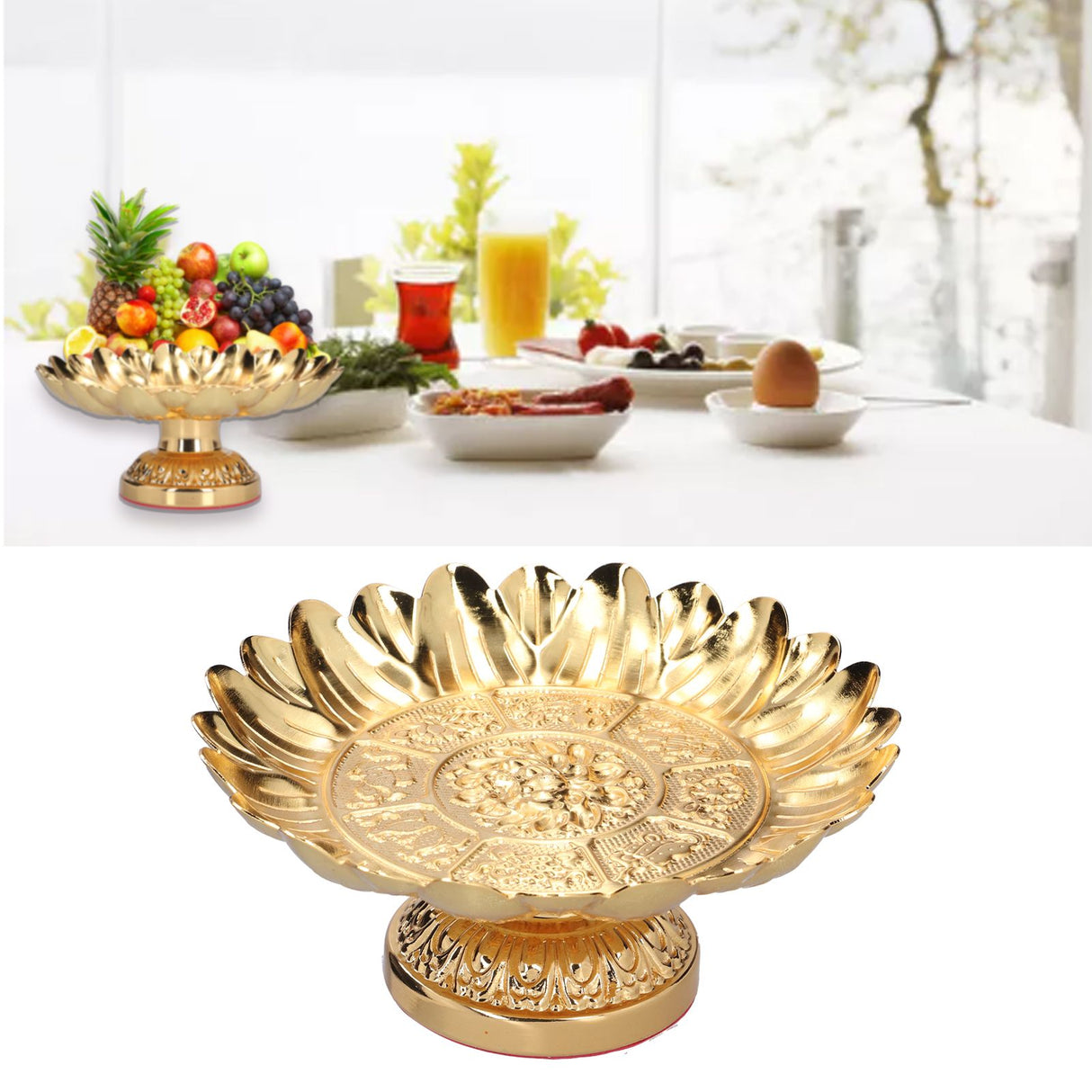 Fruit Tray Retro Style Flat Glossy Durable Alloy Decorative Plate for Temples Sacrifices Home Decoration