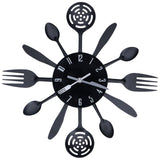 Black Kitchen Wall Clock Removable Modern Cutlery Kitchen Spoon Fork Wall Clock Home Decoration