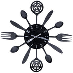 Black Kitchen Wall Clock Removable Modern Cutlery Kitchen Spoon Fork Wall Clock Home Decoration