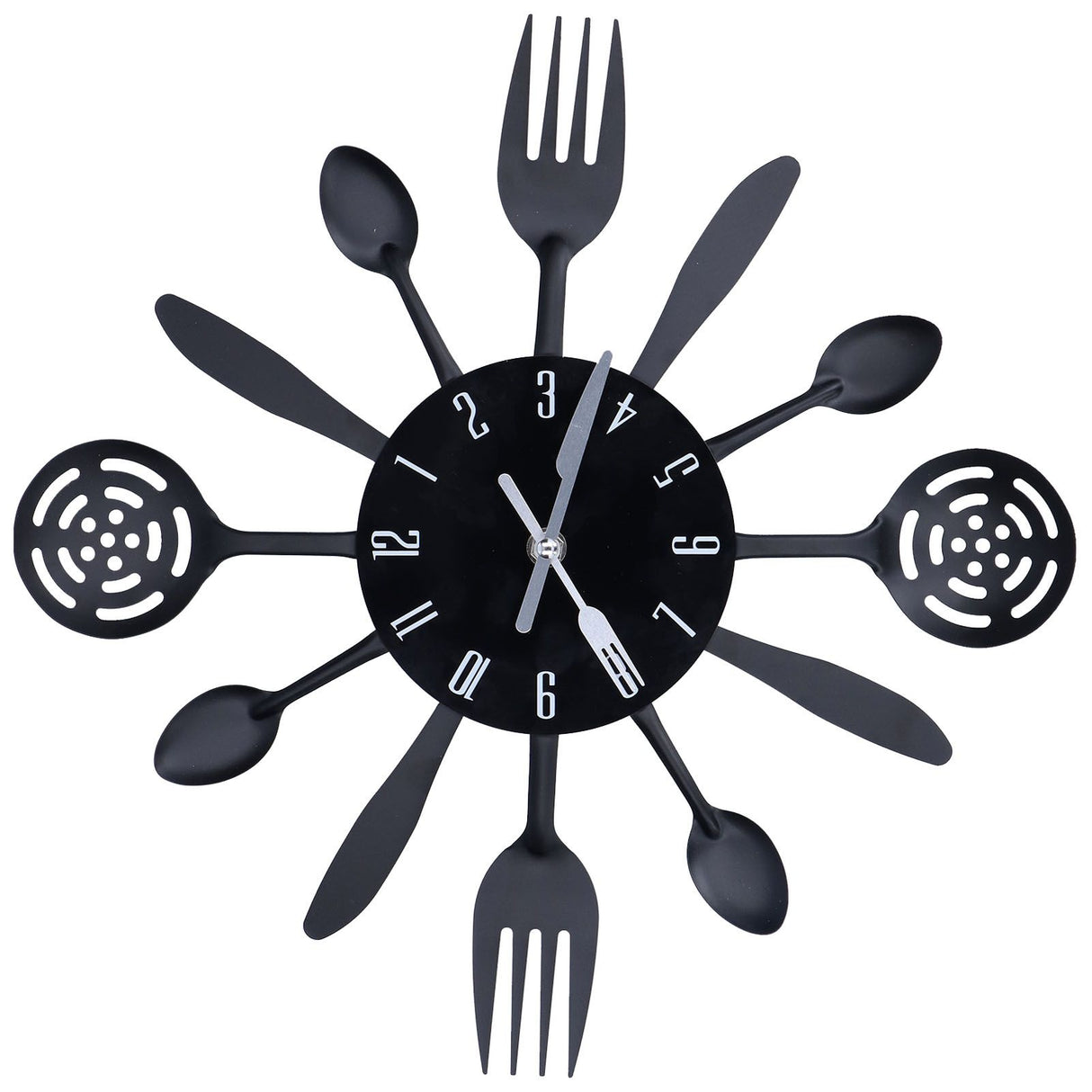 Black Kitchen Wall Clock Removable Modern Cutlery Kitchen Spoon Fork Wall Clock Home Decoration