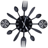 Black Kitchen Wall Clock Removable Modern Cutlery Kitchen Spoon Fork Wall Clock Home Decoration - Side View