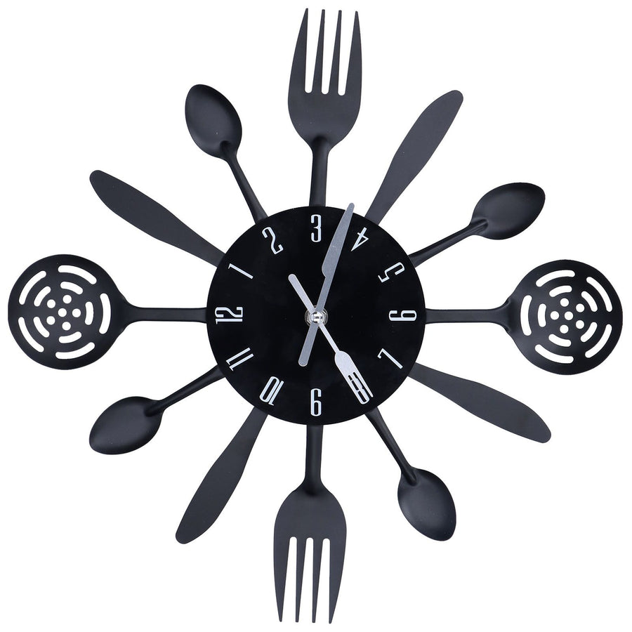 Black Kitchen Wall Clock Removable Modern Cutlery Kitchen Spoon Fork Wall Clock Home Decoration