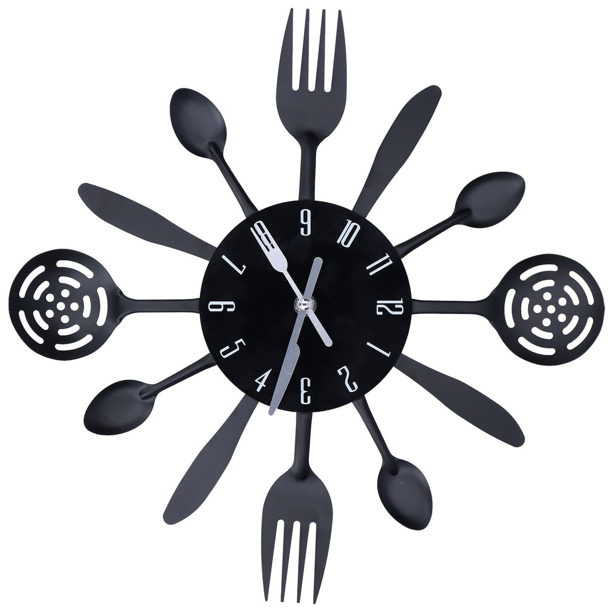 Black Kitchen Wall Clock Removable Modern Cutlery Kitchen Spoon Fork Wall Clock Home Decoration