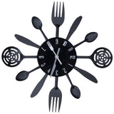Black Kitchen Wall Clock Removable Modern Cutlery Kitchen Spoon Fork Wall Clock Home Decoration