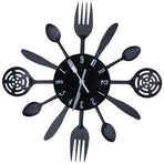 Black Kitchen Wall Clock Removable Modern Cutlery Kitchen Spoon Fork Wall Clock Home Decoration