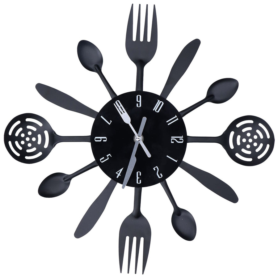 Black Kitchen Wall Clock Removable Modern Cutlery Kitchen Spoon Fork Wall Clock Home Decoration