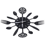 Black Kitchen Wall Clock Removable Modern Cutlery Kitchen Spoon Fork Wall Clock Home Decoration - 45-Degree Angle
