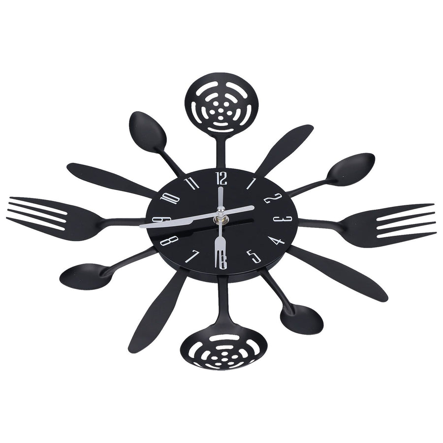 Black Kitchen Wall Clock Removable Modern Cutlery Kitchen Spoon Fork Wall Clock Home Decoration