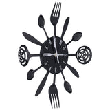 Black Kitchen Wall Clock Removable Modern Cutlery Kitchen Spoon Fork Wall Clock Home Decoration
