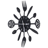Black Kitchen Wall Clock Removable Modern Cutlery Kitchen Spoon Fork Wall Clock Home Decoration - Close-Up Angle