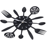 Black Kitchen Wall Clock Removable Modern Cutlery Kitchen Spoon Fork Wall Clock Home Decoration