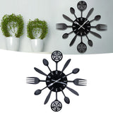 Black Kitchen Wall Clock Removable Modern Cutlery Kitchen Spoon Fork Wall Clock Home Decoration - Extra Image