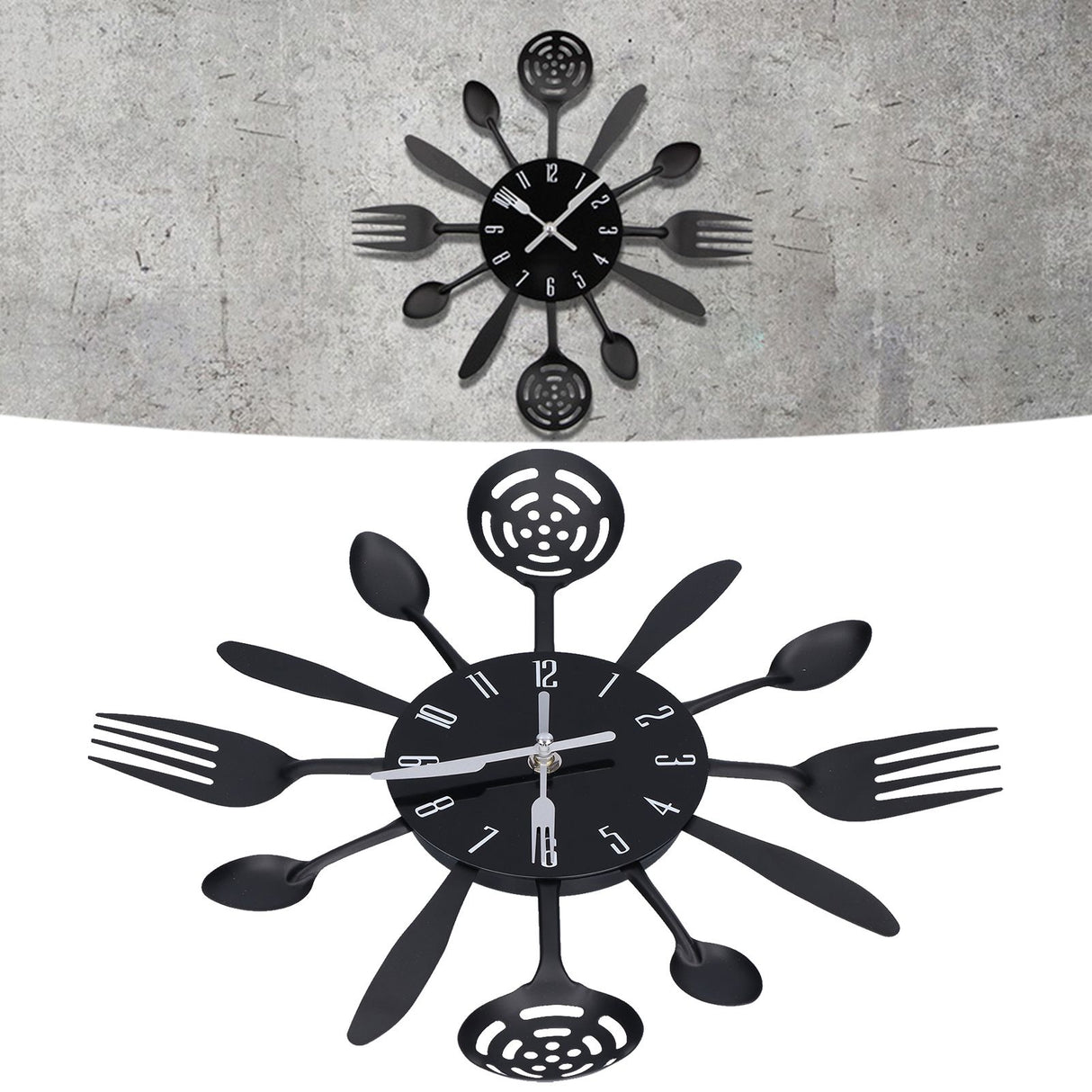 Black Kitchen Wall Clock Removable Modern Cutlery Kitchen Spoon Fork Wall Clock Home Decoration