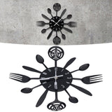Black Kitchen Wall Clock Removable Modern Cutlery Kitchen Spoon Fork Wall Clock Home Decoration