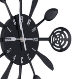 Black Kitchen Wall Clock Removable Modern Cutlery Kitchen Spoon Fork Wall Clock Home Decoration