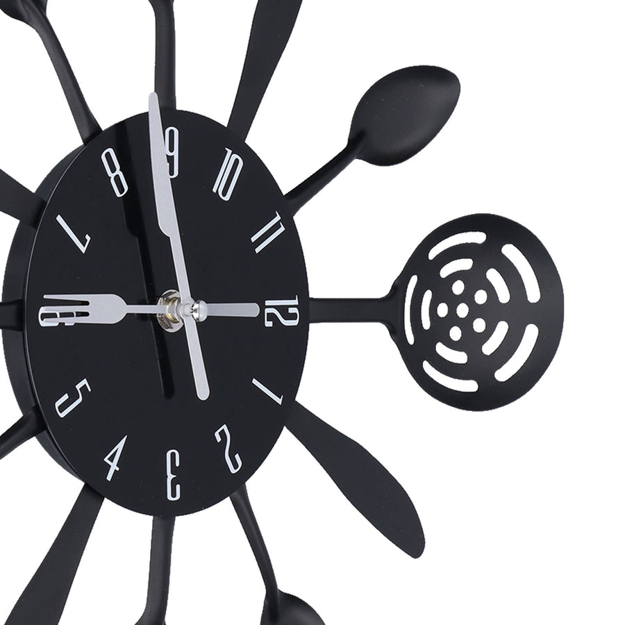Black Kitchen Wall Clock Removable Modern Cutlery Kitchen Spoon Fork Wall Clock Home Decoration