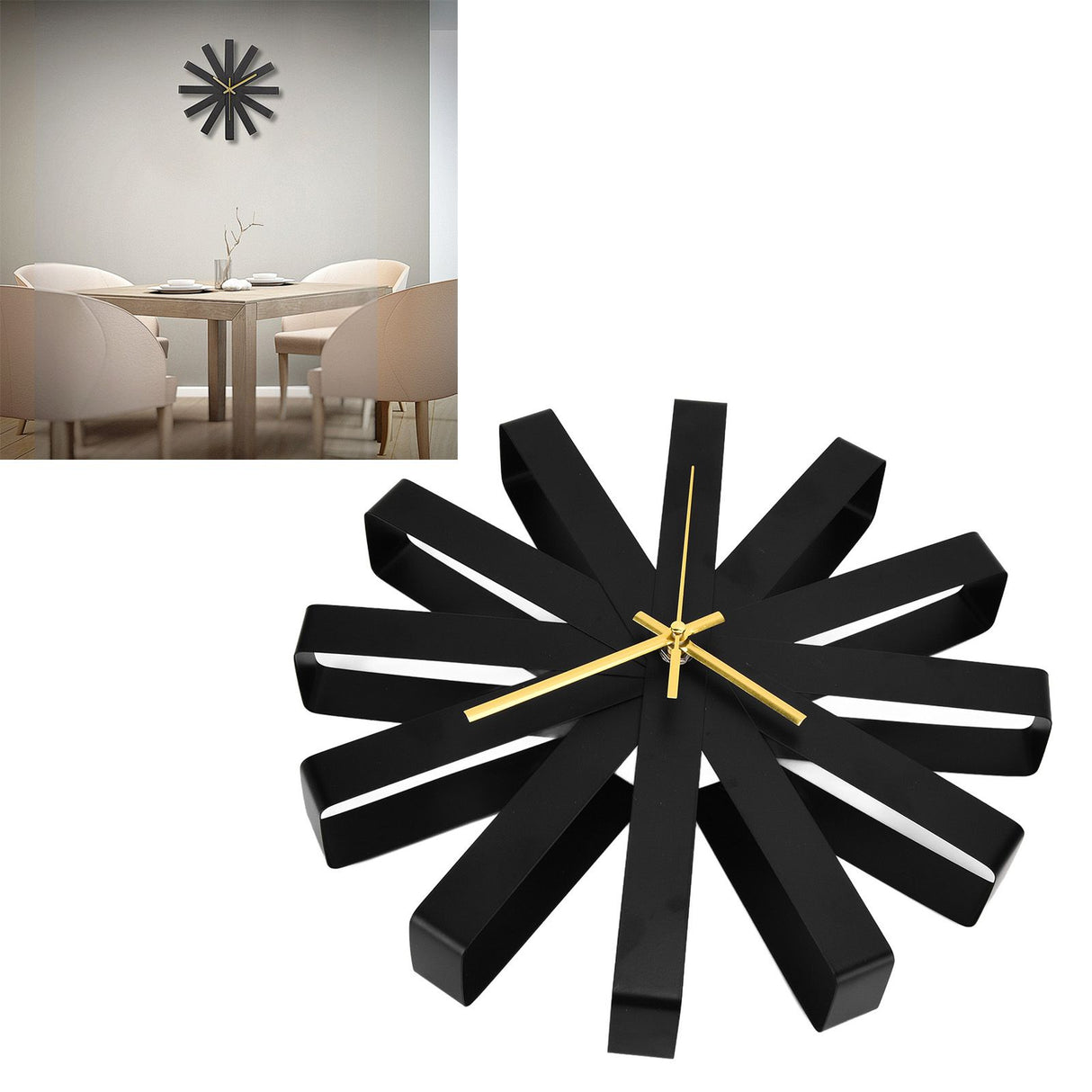 Living Room Clock Stainless Steel Silent Movement Creativity Wall Clock Modern DecorBlack
