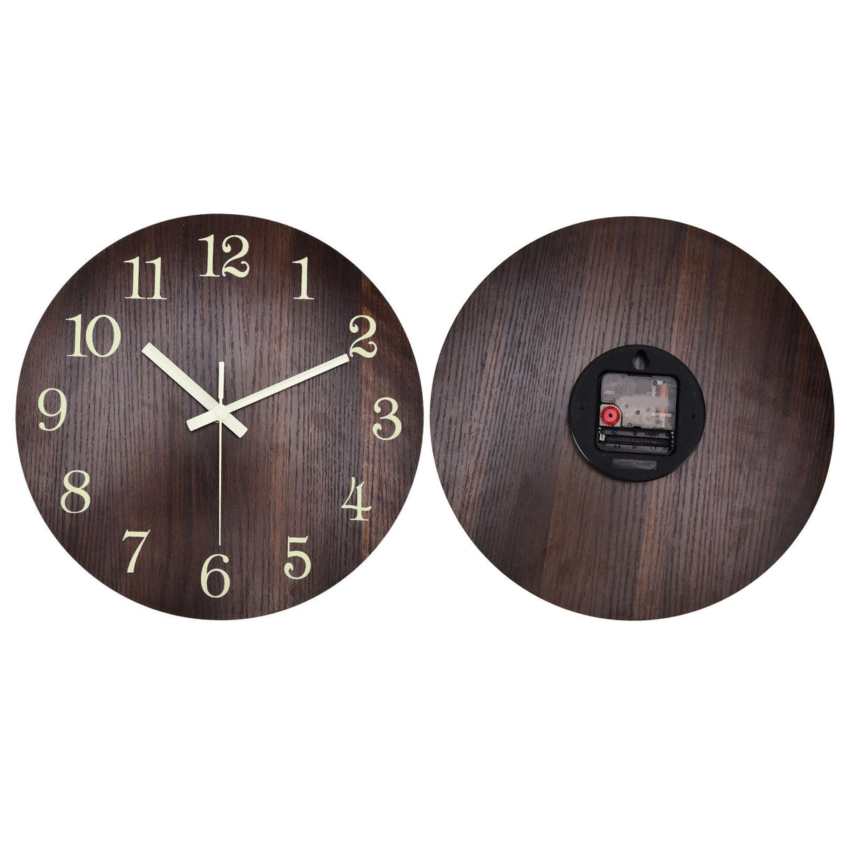 Wood Wall Clock Retro Style Quiet Silent Quartz Movement 3D Luminous Retro Wall Clock for Bedroom Office Kitchen