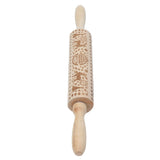 Christmas Rolling Pin Christmas Embrossed Wooden Rolling Pins with Reindeer Pattern for Baking Cookies Kitchen Tool
