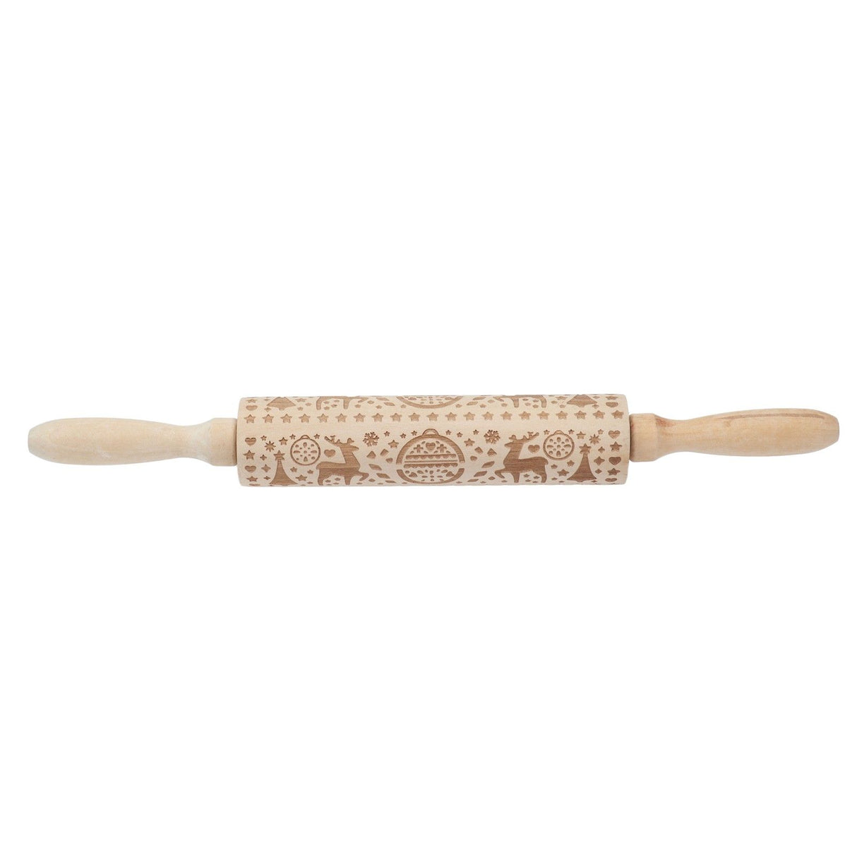 Christmas Rolling Pin Christmas Embrossed Wooden Rolling Pins with Reindeer Pattern for Baking Cookies Kitchen Tool