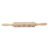 Christmas Rolling Pin Christmas Embrossed Wooden Rolling Pins with Reindeer Pattern for Baking Cookies Kitchen Tool - Front View