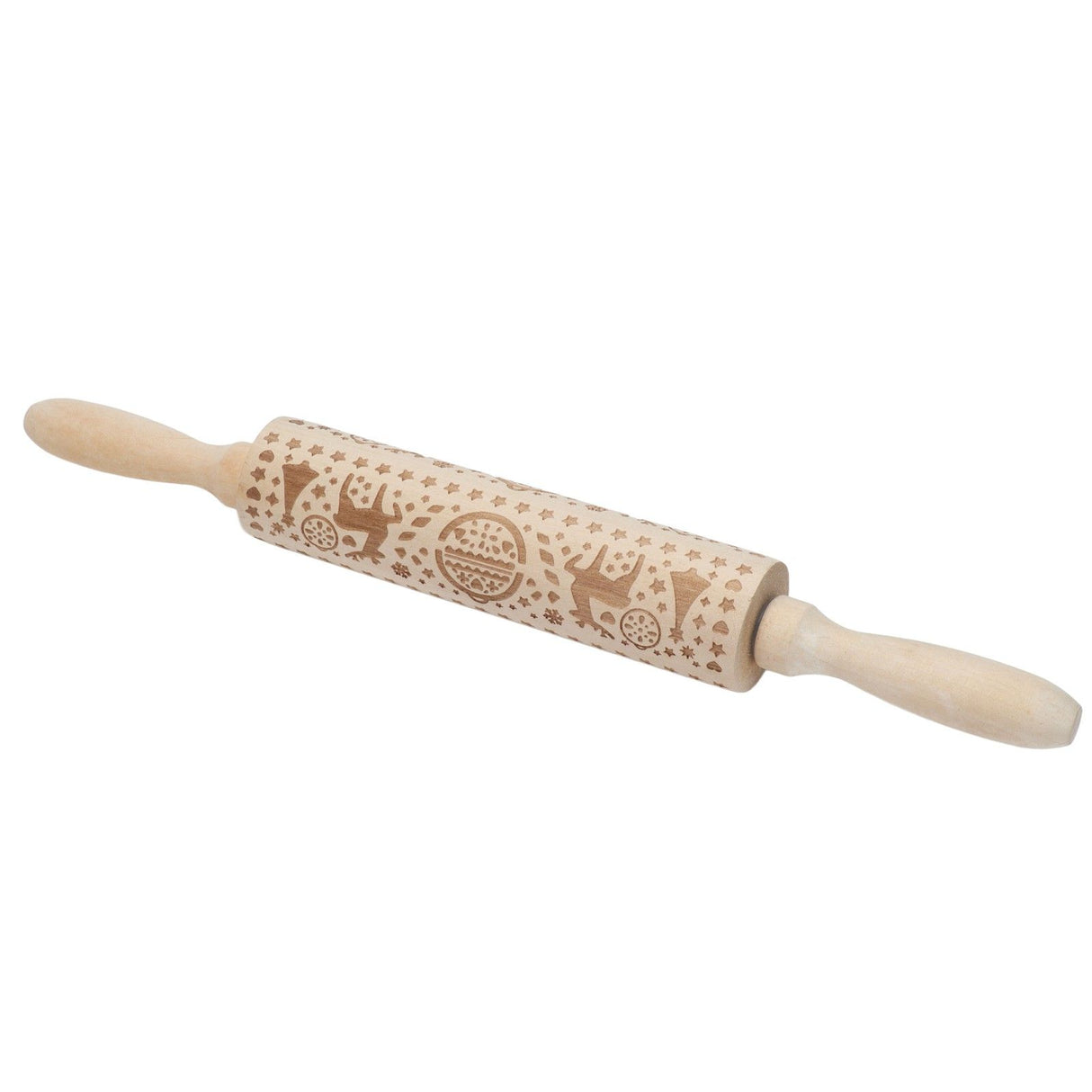 Christmas Rolling Pin Christmas Embrossed Wooden Rolling Pins with Reindeer Pattern for Baking Cookies Kitchen Tool