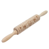 Christmas Rolling Pin Christmas Embrossed Wooden Rolling Pins with Reindeer Pattern for Baking Cookies Kitchen Tool - 45-Degree Angle