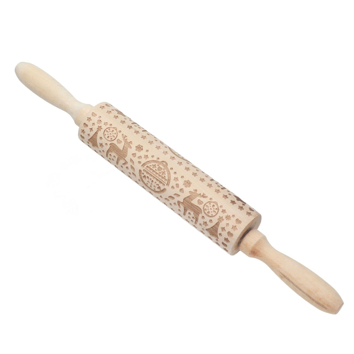 Christmas Rolling Pin Christmas Embrossed Wooden Rolling Pins with Reindeer Pattern for Baking Cookies Kitchen Tool