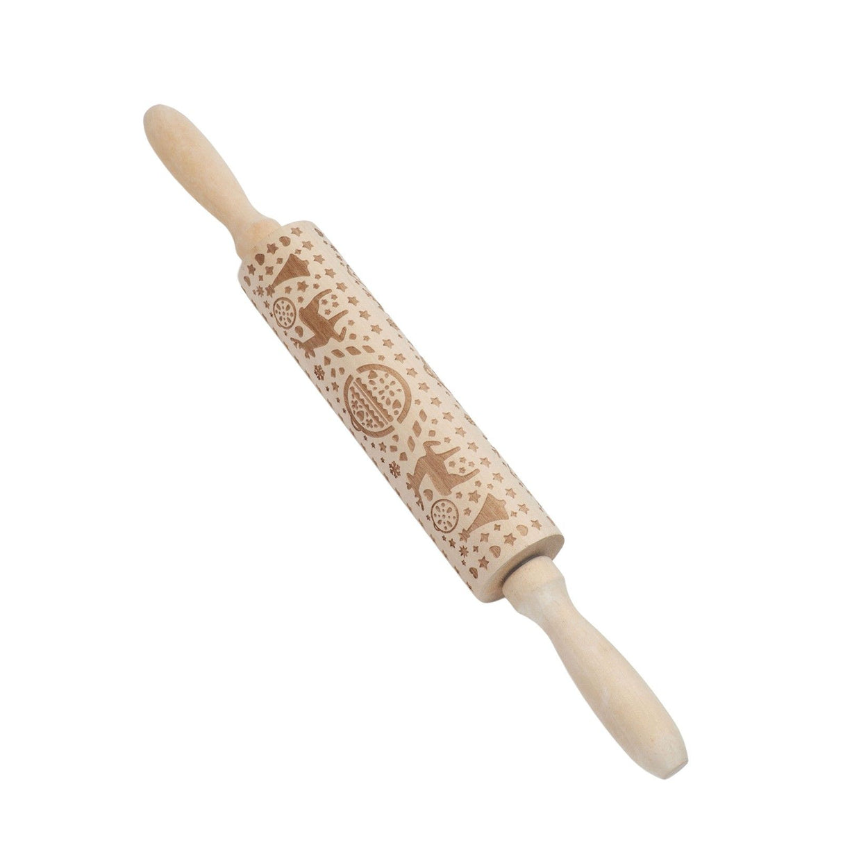 Christmas Rolling Pin Christmas Embrossed Wooden Rolling Pins with Reindeer Pattern for Baking Cookies Kitchen Tool