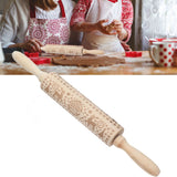 Christmas Rolling Pin Christmas Embrossed Wooden Rolling Pins with Reindeer Pattern for Baking Cookies Kitchen Tool