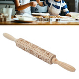 Christmas Rolling Pin Christmas Embrossed Wooden Rolling Pins with Reindeer Pattern for Baking Cookies Kitchen Tool