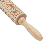Christmas Rolling Pin Christmas Embrossed Wooden Rolling Pins with Reindeer Pattern for Baking Cookies Kitchen Tool